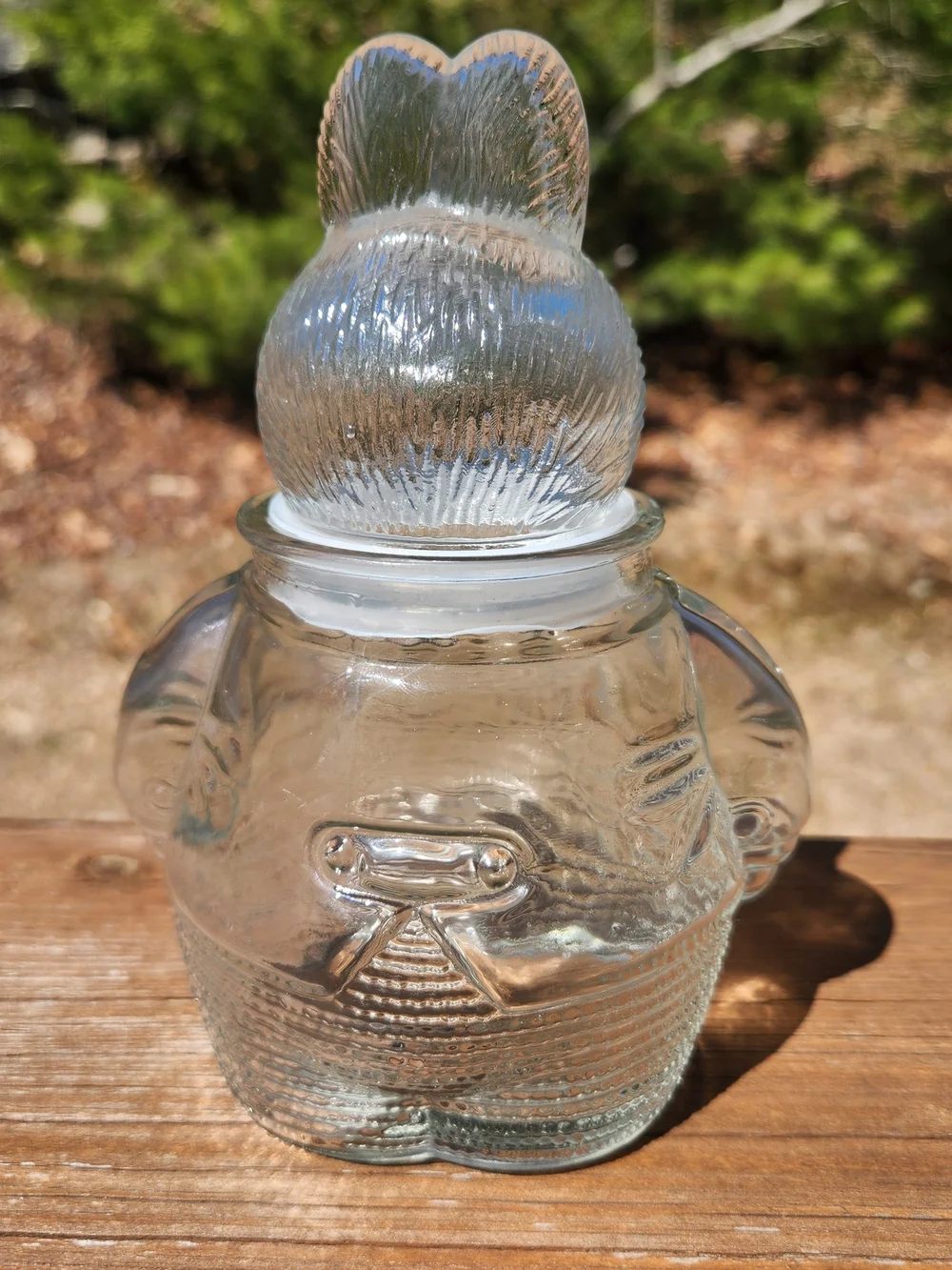 Vintage Clear Pressed Glass Chubby Bunny Rabbit Two Piece Candy Jar